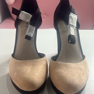 Torrid Cream and Black Ankle Strap Heels